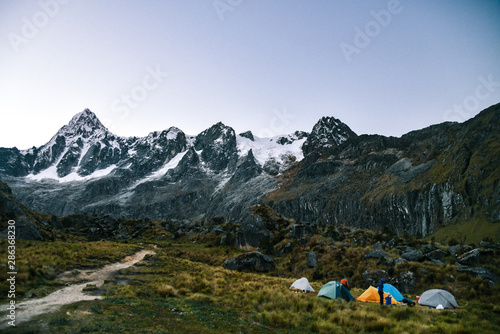 Camping on Santa Cruz Trek in Huscaran National Park in the Cordillera Blanca in Northern Peru 