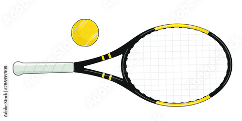 Flat tennis ball and racquet isolated vector