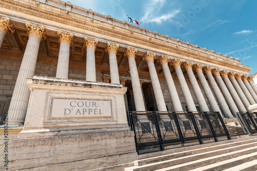 Historic neoclassical courthouse Cour de Appel built in 1840s with 24 columns in greek style is one of the most known landmarks of Lyon city and France