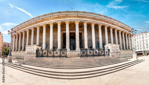 Historic neoclassical courthouse Cour de Appel built in 1840s with 24 columns in greek style is one of the most known landmarks of Lyon city and France