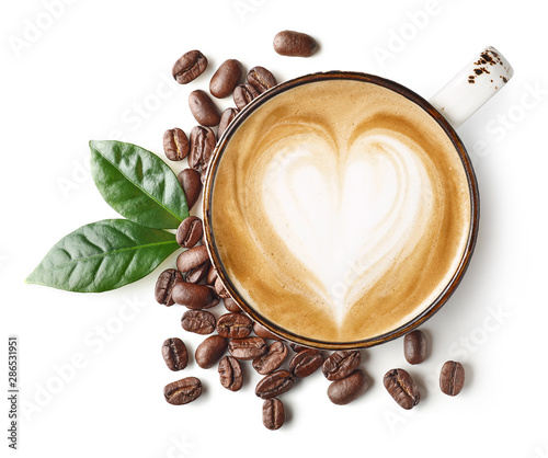 Coffee latte or cappuccino art with heart shape