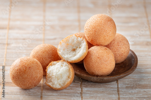 Fritters on the table, typical Colombian food, close-up image