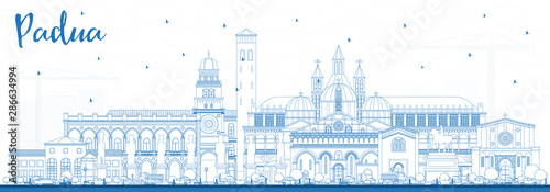 Outline Padua Italy City Skyline with Blue Buildings.
