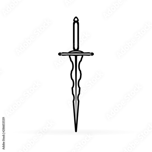 Dagger tattoo. Knife icon. Sword with sharp blade. Contour of dirk. Logo template.
