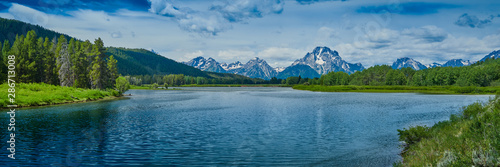 Mount Moran with the Sake River in the Grand Teton National Park, Wyoming.