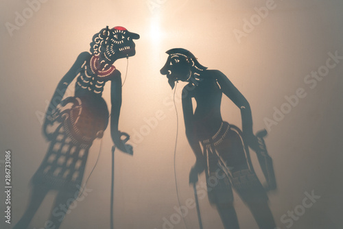 traditional public Shadow puppets set, The actor and the audience are separated by a white screen during the show, Thai Nang Talung is a traditional style of shadow puppetry from southern Thailand.