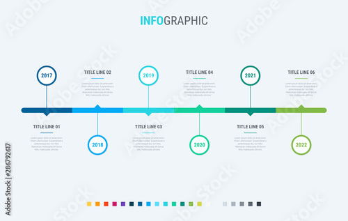 Abstract business rounded infographic template with 6 options. Colorful diagram, timeline and schedule isolated on light background.