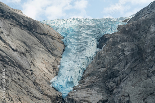 Blue glacier mountain view, Norway, Briksdal Glacier, Jostedalsbreen national park.
