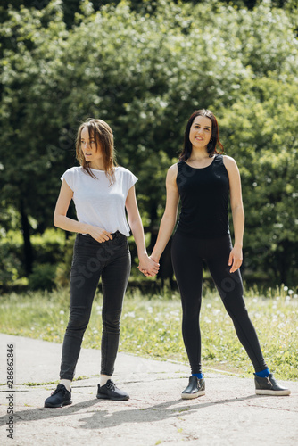 Best friends enjoying spending time in park