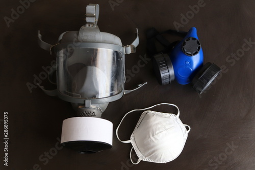 Different selection of respirators or face masks.The masks are designed to protect your lungs from different levels of hazardous materials that could damage the lungs.