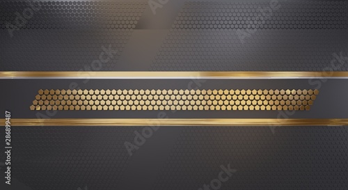 background dark and golden with pentagons design elements 3d-illustration