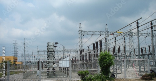Electricity transmission line high voltage equipment power distribution system for reliability and support technology industry in country.