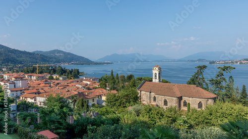 The beautiful Church of Santa Margherita in Meina, overlooking the Lake Maggiore, Novara, Italy