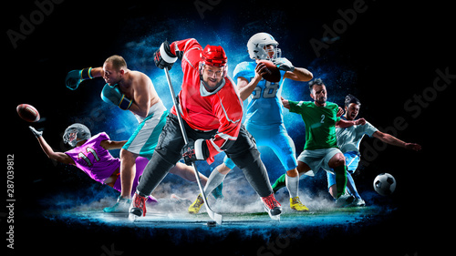 Wielo- sport szkoły wyższa futbolowy bokserski piłka nożna hokeja lodu hokej na czarnym tle