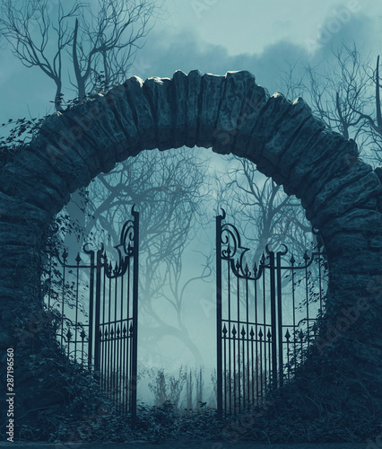 The gates is open,Halloween scene,3d illustration