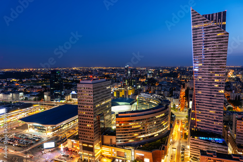 Warsaw City Center By Night In Poland