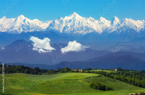 Garhwal Himalaya mountain range with scenic landscape at Binsar, Uttarakhand, India