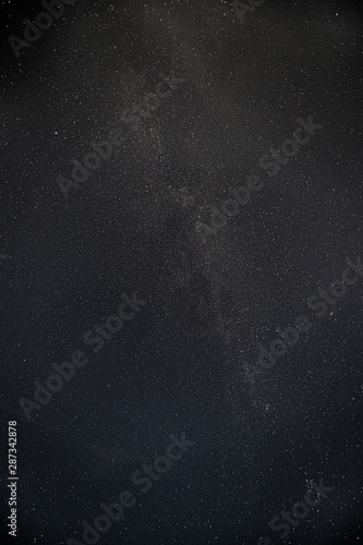 Real Night Sky Stars With Milky Way Galaxy. Natural Starry Sky Black Background