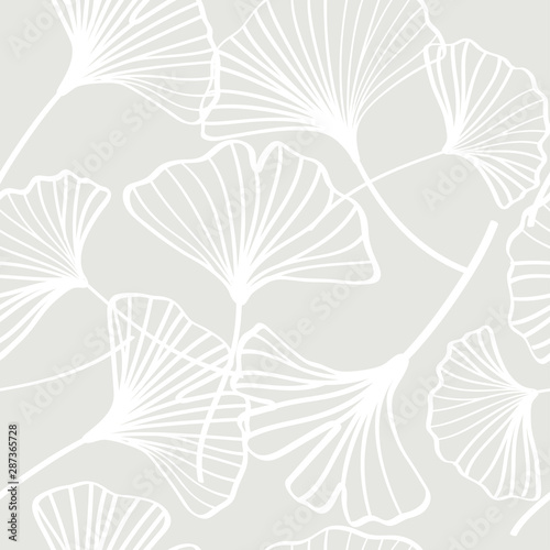 Vector ginkgo leaves seamless pattern, white and gray