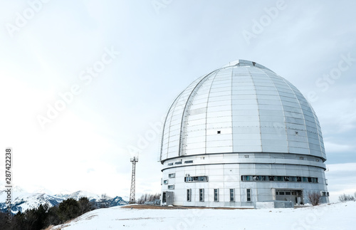 Biggest in Eurasia optical astronomical telescope with 6m mirror in winter. Zelenchukskaya, Caucasus , Russia