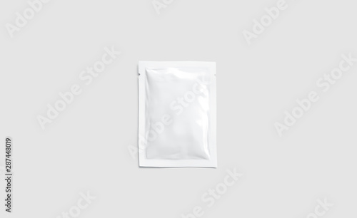 Blank white sachet packet mockup, isolated on gray background