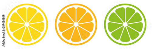 Citrus slice set. Lemon slice. Orange slice. Lime slice. Vector illustration