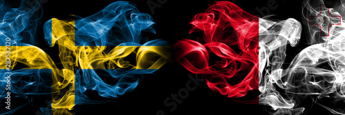 Sweden, Swedish, Malta, Maltese, flip competition thick colorful smoky flags. European football qualifications games