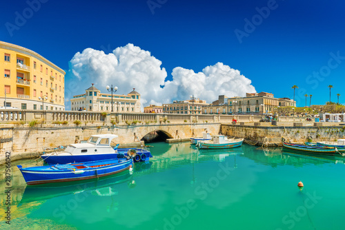 Scenic view of Ortygia (Ortigia), Syracuse, Italy. Cityscape of the famous historical place on Sicily