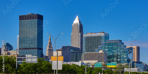 View of the Cleveland, Ohio skyline with the iconic Key Tower in the center
