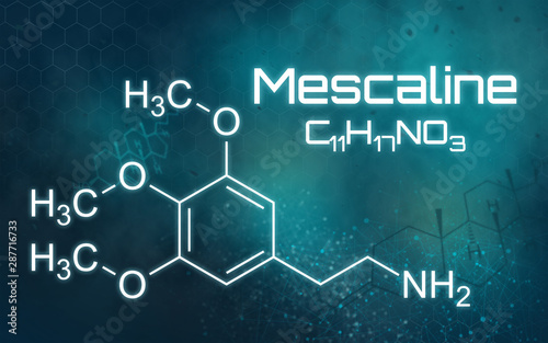Chemical formula of Mescaline on a futuristic background