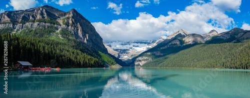 The beautiful Lake Louise and mountains