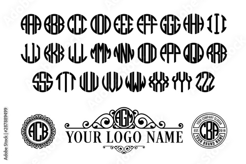 Circle font. Round monogram with 3 letters