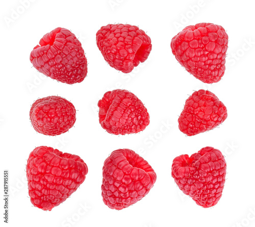 Top view of raspberry isolated on white background