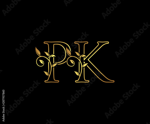 Initial letter P and K, PK, Gold Logo Icon, classy gold letter monogram logo icon suitable for boutique,restaurant, wedding service, hotel or business identity.
