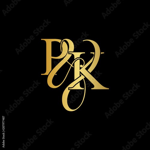 Initial letter P & K PK luxury art vector mark logo, gold color on black background.