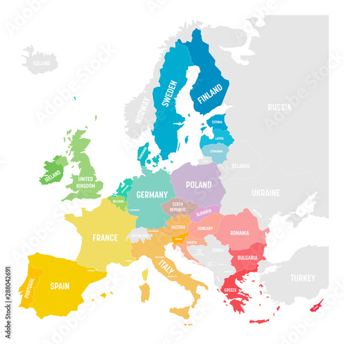 Colorful vector map of EU, European Union, member states