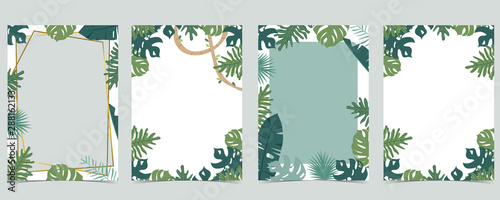 Green animal collection of safari frame set with leaf,leaves vector illustration for birthday invitation,postcard,logo and sticker