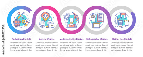 Lifestyle types vector infographic template. Technician. Business presentation design elements. Data visualization with five steps, options. Process timeline chart. Workflow layout with linear icons