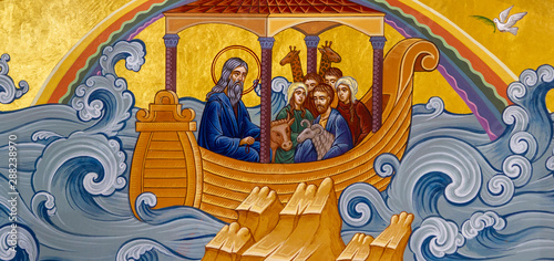 Secovska Polianka, Slovakia. 2019/8/22. The icon of the Noah's Ark. Part of the Iconostasis in the Greek Catholic church of Saint Elijah. 