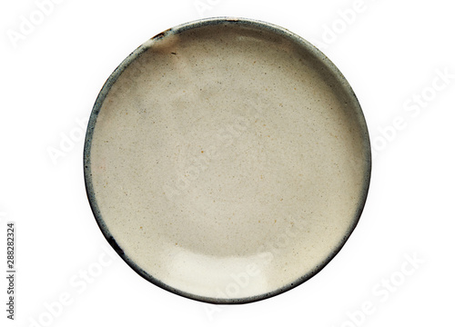 Ceramic plate, Empty plate with granite texture, View from above isolated on white background with clipping path