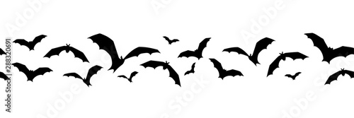 Vector horizontal seamless background with bats on a white background.