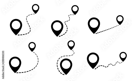 Set map distance measuring icon, pin map marker pointer sign, GPS location flat symbol – stock vector