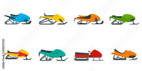 Snowmobile icon set. Flat set of snowmobile vector icons for web design