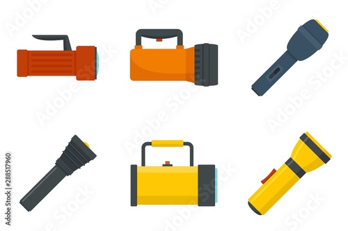 Flashlight icon set. Flat set of flashlight vector icons for Fweb design