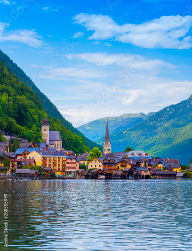 Hallstatt lake and mountain resort in Alps of Austria
