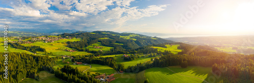 German pre-alps aerial panorama with Bodensee in the background