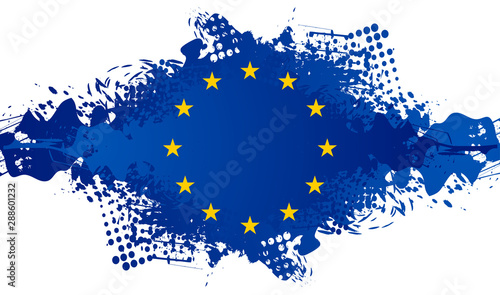 Grunge illustration of concept European union flag. Blue blot on white background. Vector graphic design