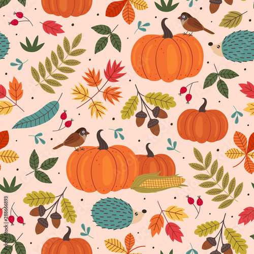 seamless pattern with autumn colorful elements - vector illustration, eps 