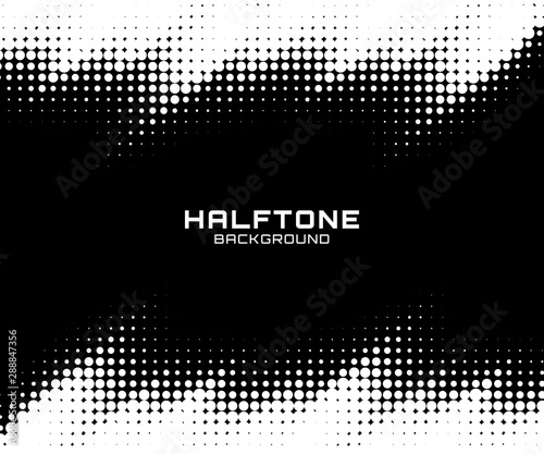 Halftone dots gradient pattern texture horizontal background. Frame using halftone circle zigzag grunge pattern for design of posters, flyers, brochures, covers. Vector zigzag spotted illustration.