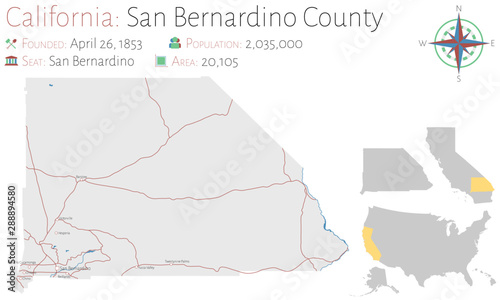 Large and detailed map of San Bernardino county in California, USA